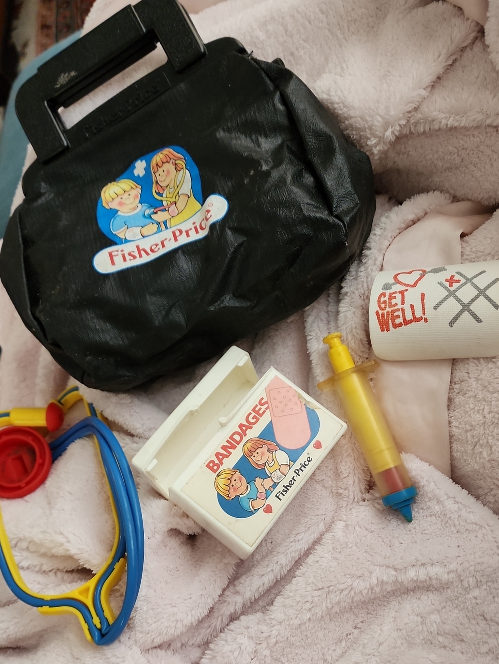 Fisher-Price 1987 Kids Medical Play Set - Black Carrying Case with Accessories